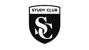 A black and white shield-shaped logo with STUDY CLUB at the top, large overlapping letters S and C in the center, and a nod to Dr Shumaker’s legacy.